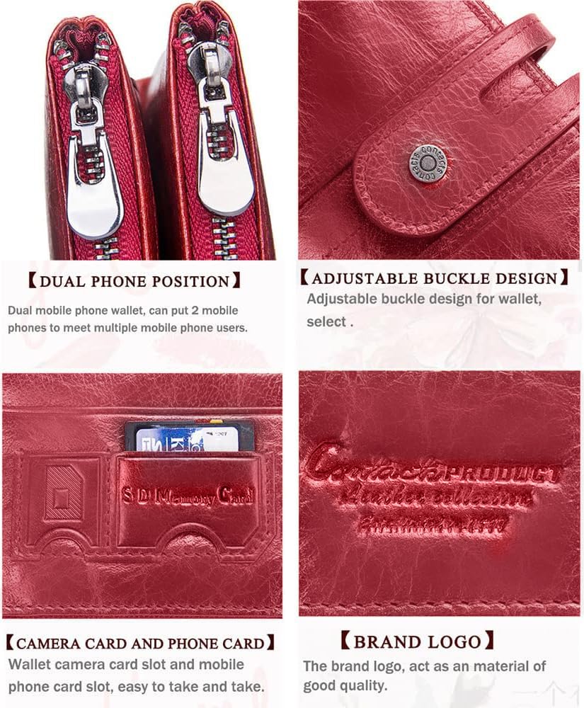 Genuine leather women's wallet red interior card slots cash compartment — bags.mu Mauritius