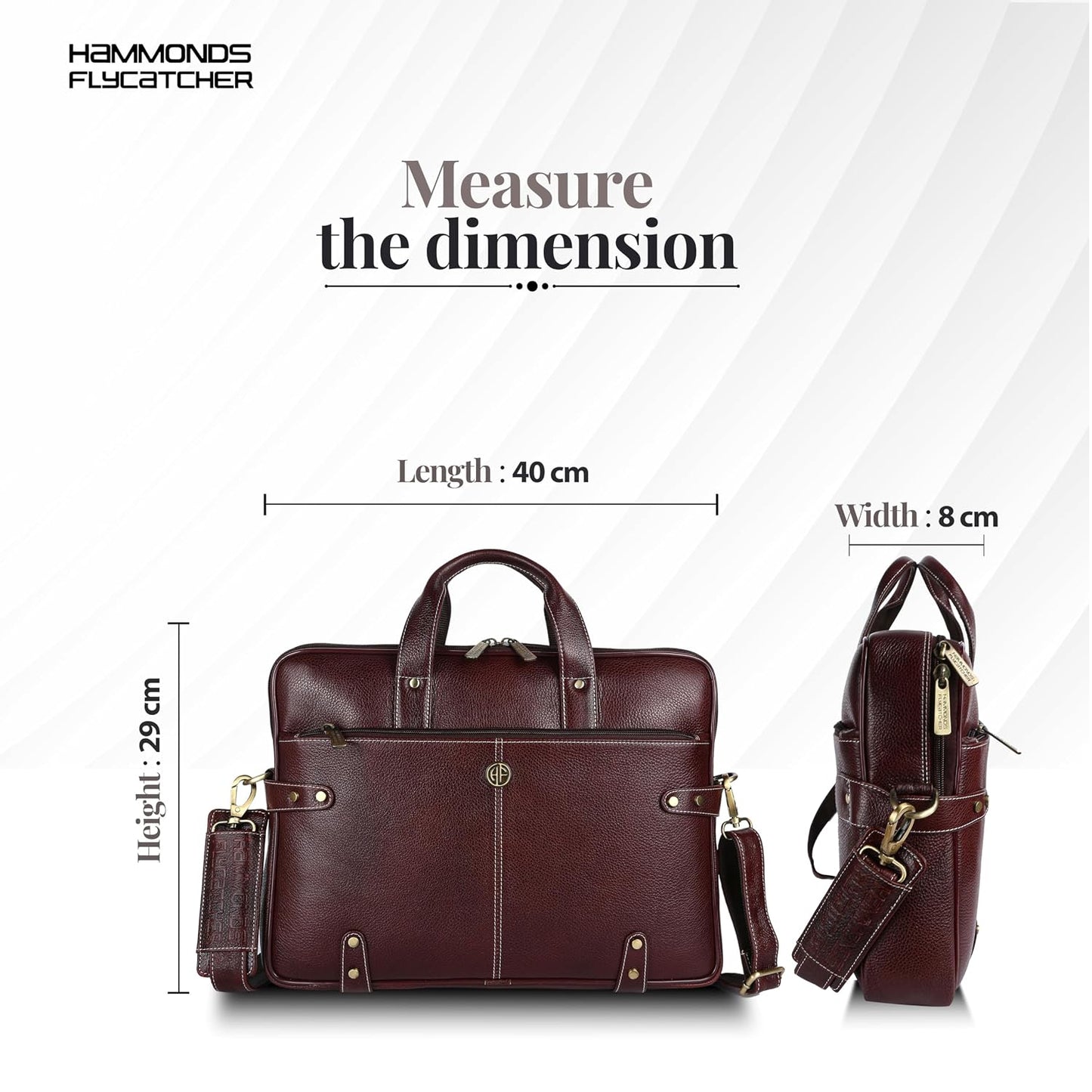 Hammonds Flycatcher genuine leather laptop briefcase brown — dimensions 40cm length 8cm width 29cm height — bags.mu Mauritius