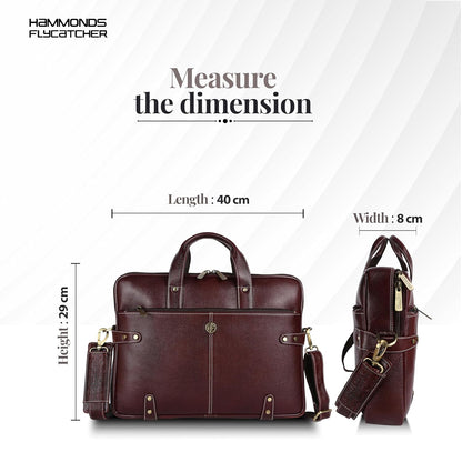 Hammonds Flycatcher genuine leather laptop briefcase brown — dimensions 40cm length 8cm width 29cm height — bags.mu Mauritius