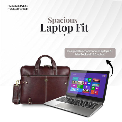 Hammonds Flycatcher genuine leather laptop briefcase brown — designed to fit 15.6 inch laptops and MacBooks — bags.mu Mauritius