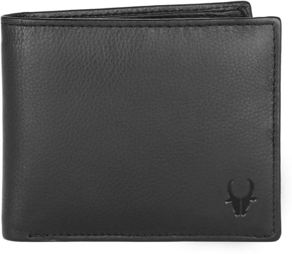 Classic black genuine leather bifold wallet front view Bags.mu