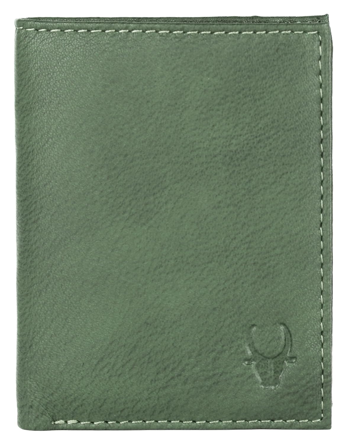 A green leather bifold wallet with white stitching and an embossed Wildhorn logo in the bottom right corner, shown against a plain white background Mauritius