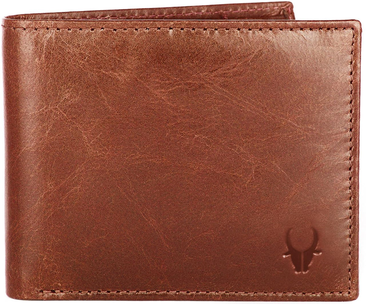 Handcrafted tan crunch genuine leather bifold wallet front profile Bags.mu