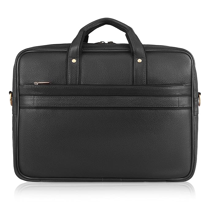 WildHorn black leather office bag top view showing dual grab handles and gold hardware detail — bags.mu Mauritius