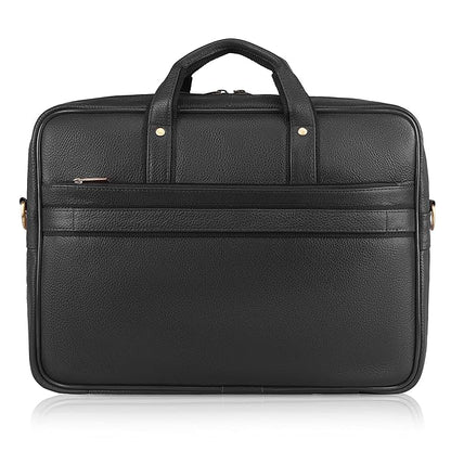 WildHorn black leather office bag top view showing dual grab handles and gold hardware detail — bags.mu Mauritius