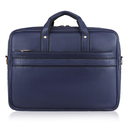 WildHorn blue leather office bag top view showing dual grab handles and gold hardware detail — bags.mu Mauritius