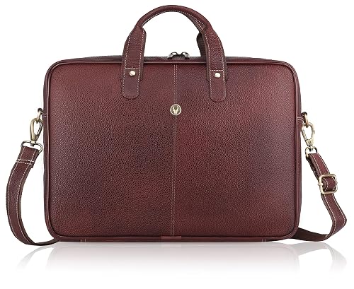 WildHorn genuine leather office bag for men in brown — clean front view with adjustable shoulder strap and brass hardware — bags.mu Mauritius