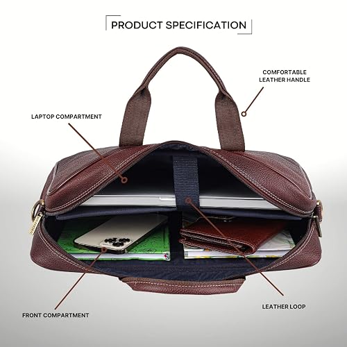 WildHorn genuine leather office bag brown — interior showing dedicated laptop compartment, front compartment and leather loop — bags.mu Mauritius