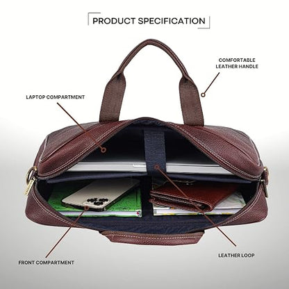 WildHorn genuine leather office bag brown — interior showing dedicated laptop compartment, front compartment and leather loop — bags.mu Mauritius