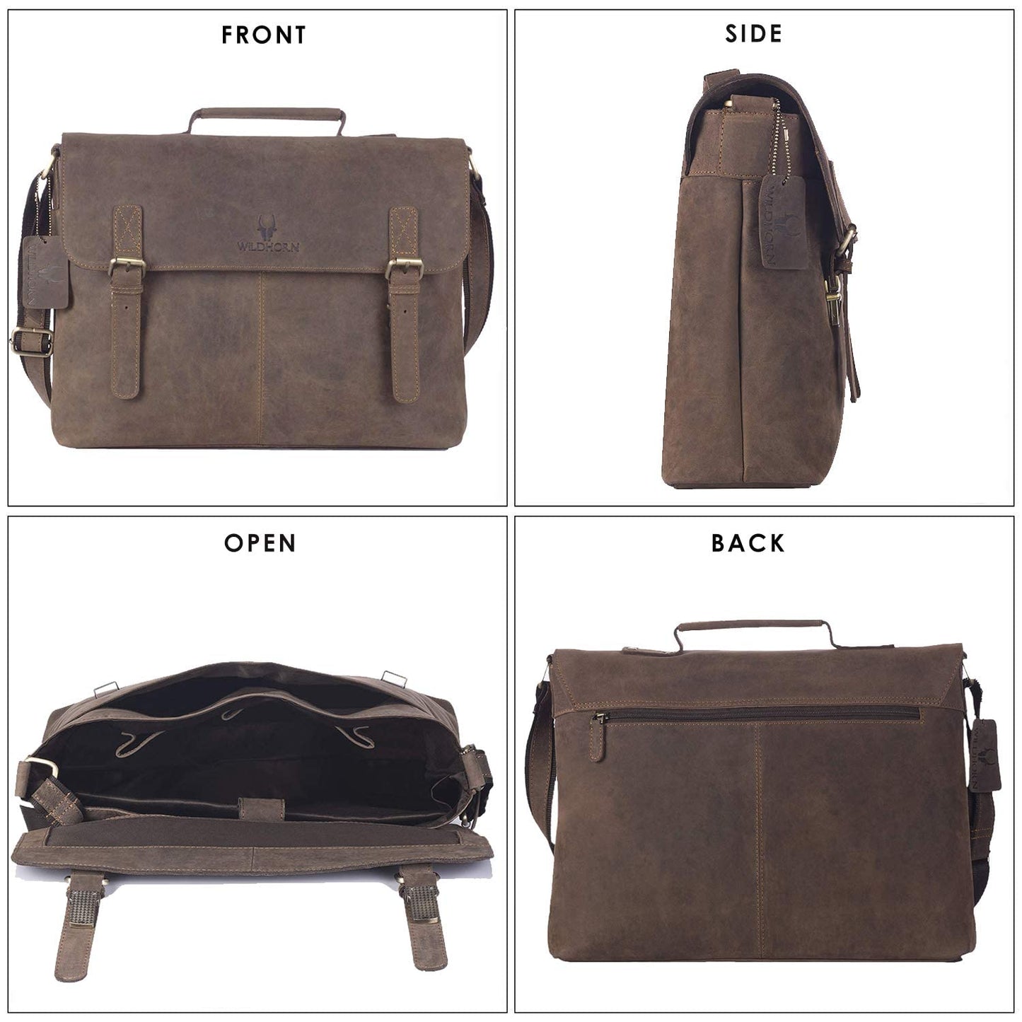 WildHorn leather laptop bag - double brass buckle closure detail - bags.mu Mauritius