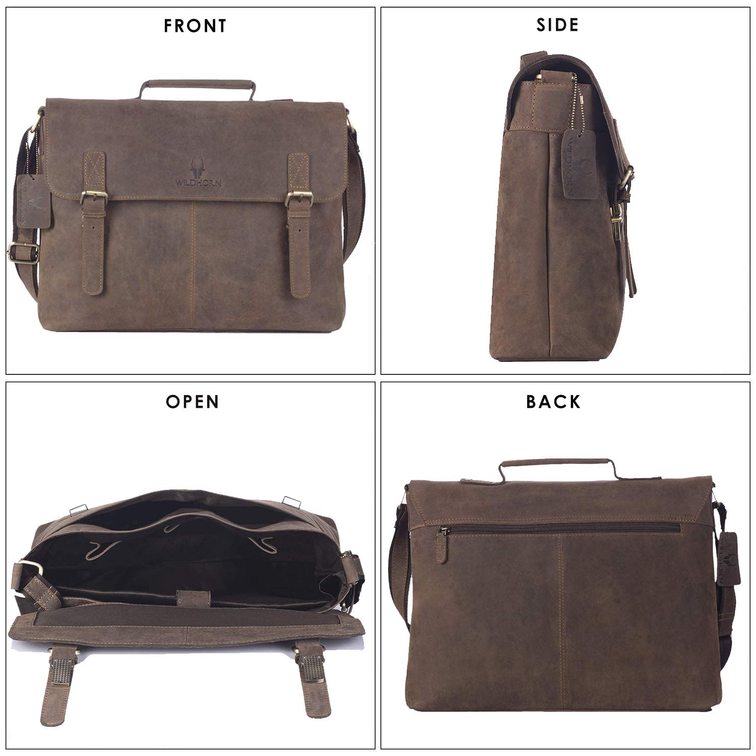 WildHorn leather laptop bag - double brass buckle closure detail - bags.mu Mauritius