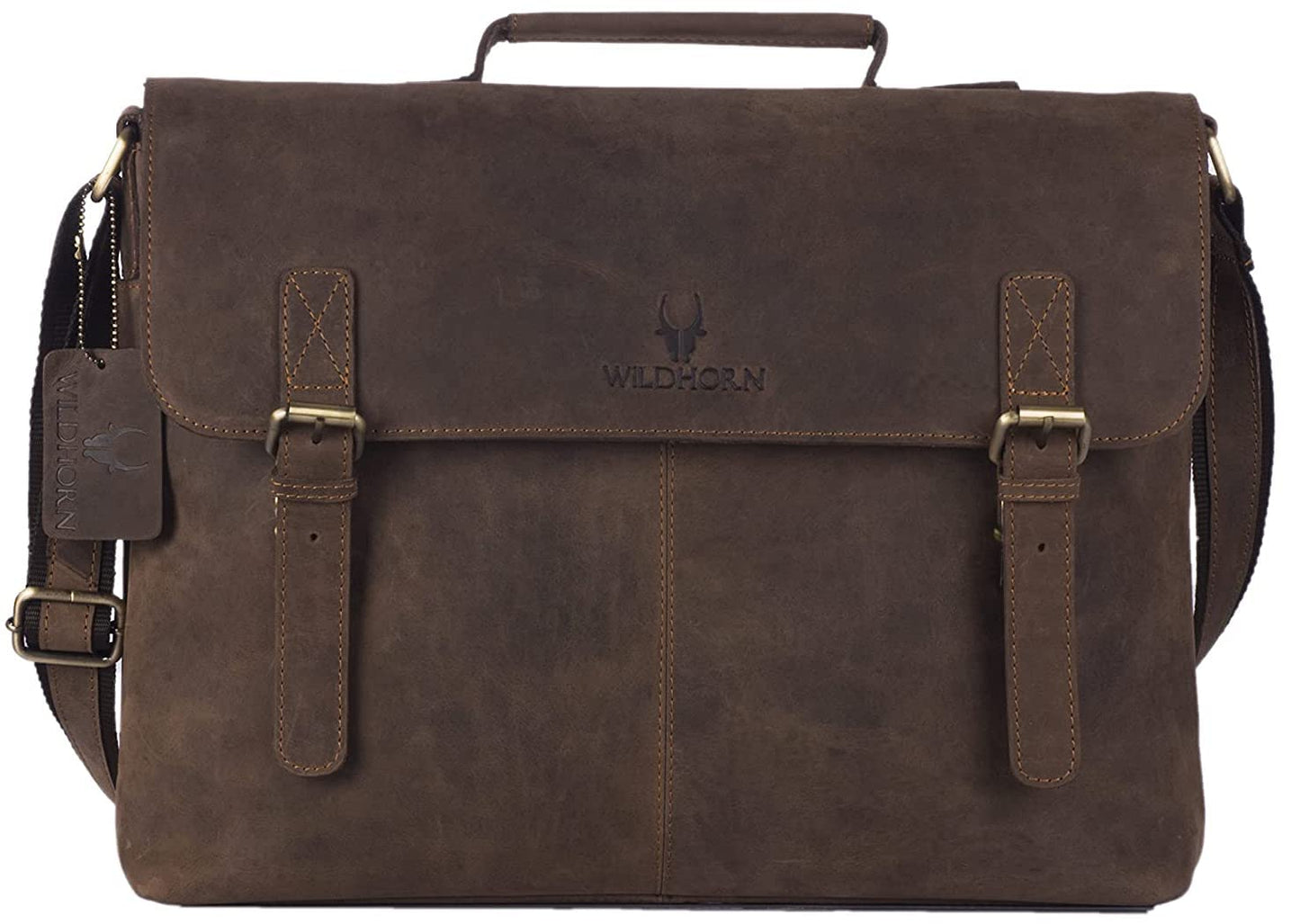 WildHorn genuine leather 15 inch laptop bag for men - front view - bags.mu Mauritius