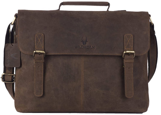WildHorn genuine leather 15 inch laptop bag for men - front view - bags.mu Mauritius