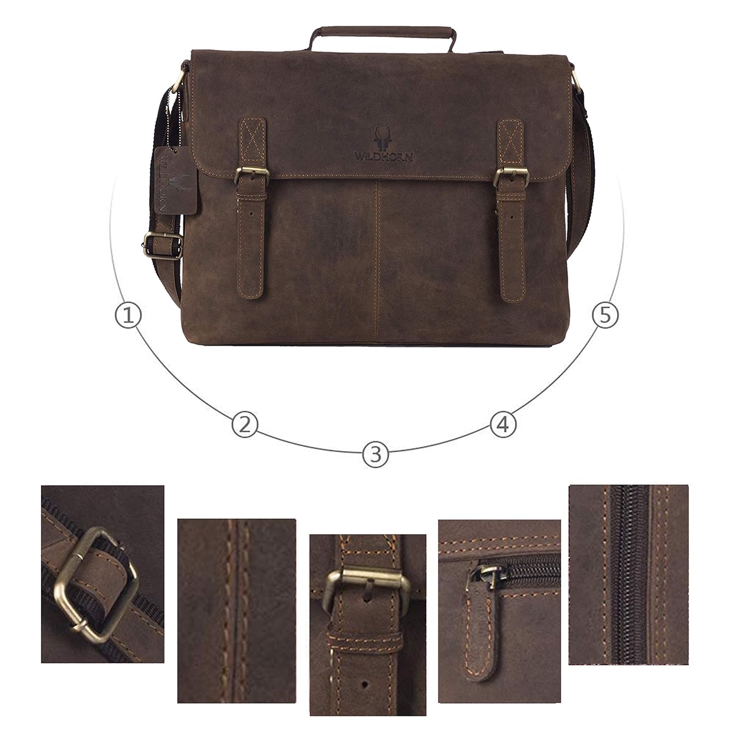 WildHorn leather laptop bag - padded 15 inch laptop compartment interior - bags.mu Mauritius