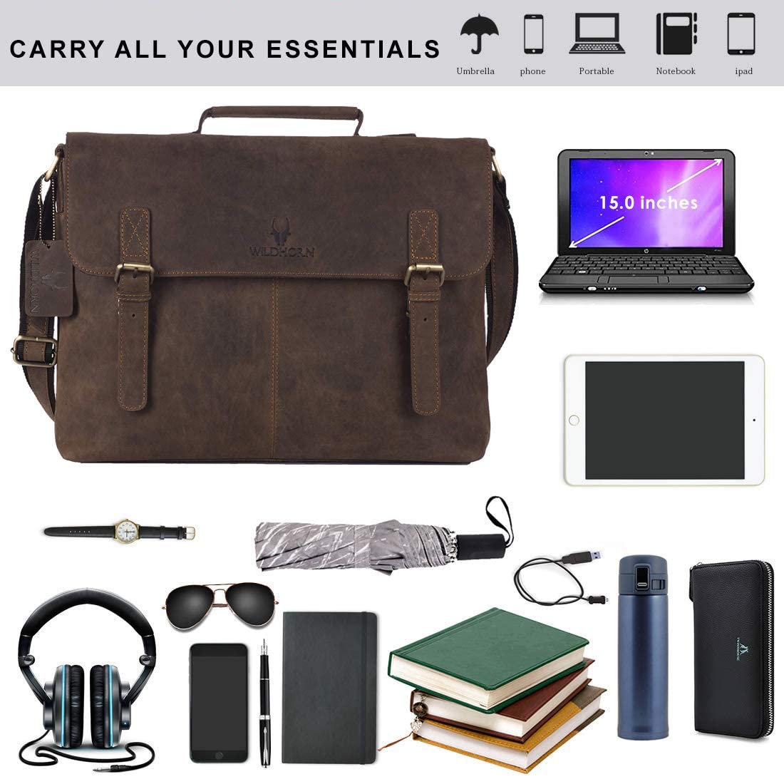 WildHorn leather laptop bag for men - side profile view - bags.mu Mauritius