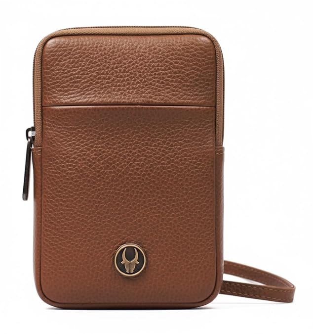 WildHorn Genuine Leather Mobile Pouch Walnut – Front View