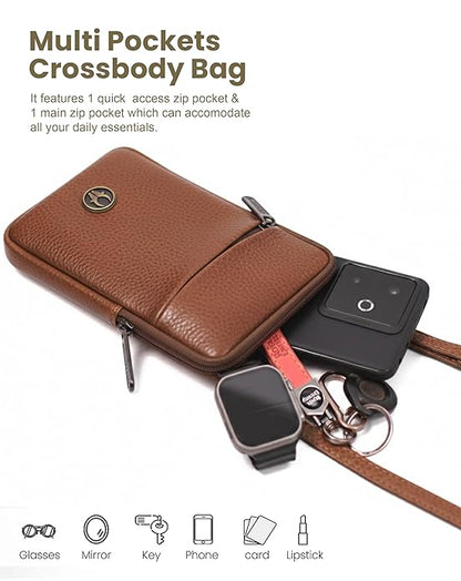 WildHorn Leather Mobile Pouch Walnut – Quick Access Front Zip Pocket