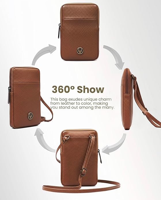 WildHorn Leather Mobile Pouch Walnut – Adjustable Crossbody Shoulder Strap Detail