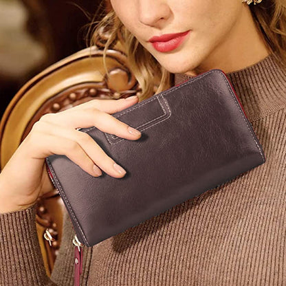 Back exterior view of women brown leather wristlet wallet Bags.mu