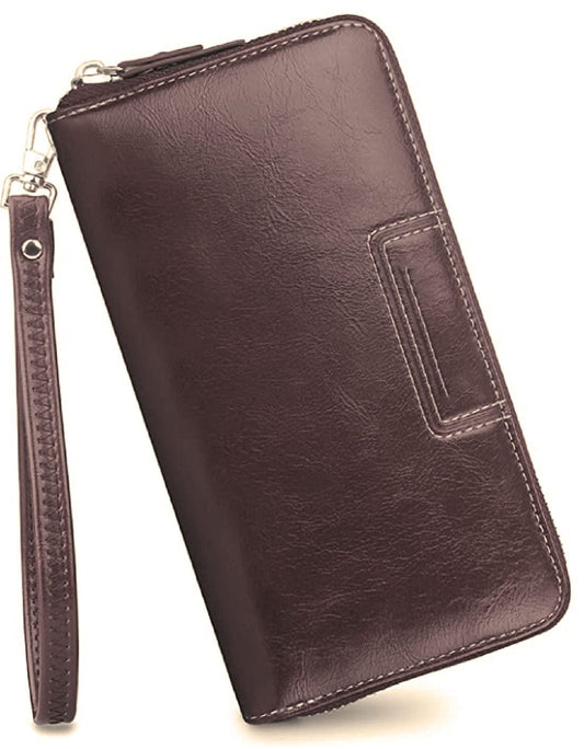 Women genuine brown leather wristlet wallet clutch Bags.mu