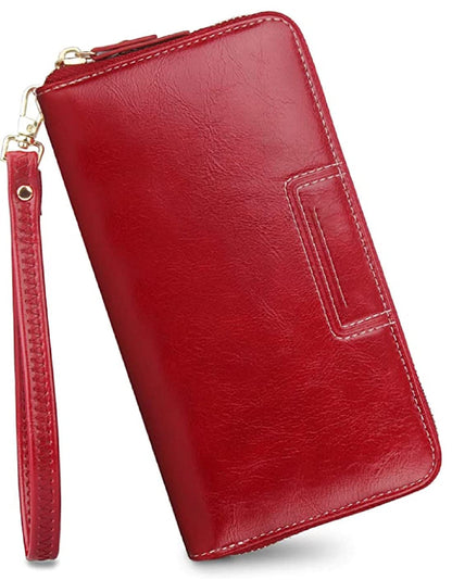 Women elegant red genuine leather wristlet wallet Bags.mu