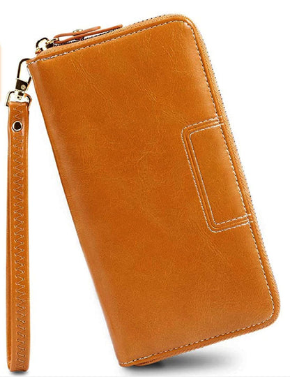 Women vintage tan genuine leather wristlet wallet Bags.mu